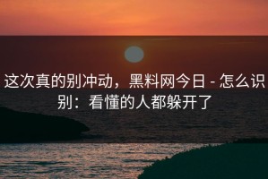 这次真的别冲动，黑料网今日 - 怎么识别：看懂的人都躲开了